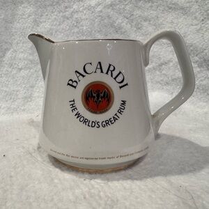 Bacardi World's Greatest Rum Pitcher White Ceramic Gold Rim Pub Jug Ireland VTG
